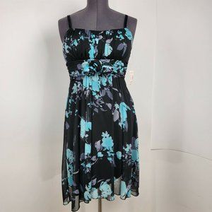 Dressbarn Black & Blue Sleeveless Fit Flare Chiffon Dress Womens Size 8 - NWT